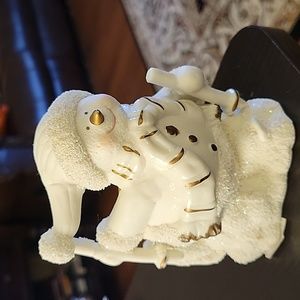 International Bazaar porcelain ivory Christmas Snowman candle holder 4.5 EUC …